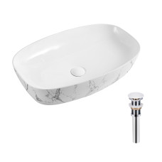 Раковина накладная Qtap Robin 500х380х140 мм, Marble, прямоугольная, с донным клапаном QT04116302MR
