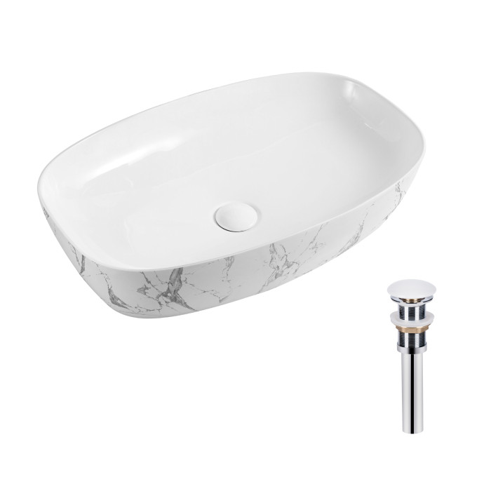 Раковина накладная Qtap Robin 500х380х140 мм, Marble, прямоугольная, с донным клапаном QT04116302MR