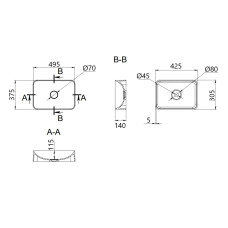Раковина накладная Qtap Robin 500х380х140 мм, Marble, прямоугольная, с донным клапаном QT04116302MR