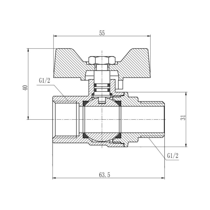 Кран шаровой SD Forte 1/2" ВН для газа (бабочка) SF607G15