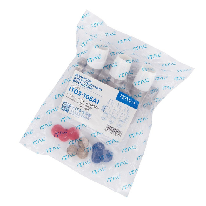 Колектор ITAL 3 вих. нік. 3/4"x16*2 з рег. вентилями+перехід під нг {30}