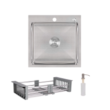 Мойка прямоугольная 500х500х220 Lidz Handmade Brush 3/1,0 интегрированная+дозатор+сушка