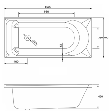 VALTICE Нова ванна 150*70*42 см, акрил, без ніжок