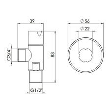 Кран угловой Thermo Alliance Standart (ручка круглая) с керам.буксой 1/2"Н х 3/4"Н SF342W1520
