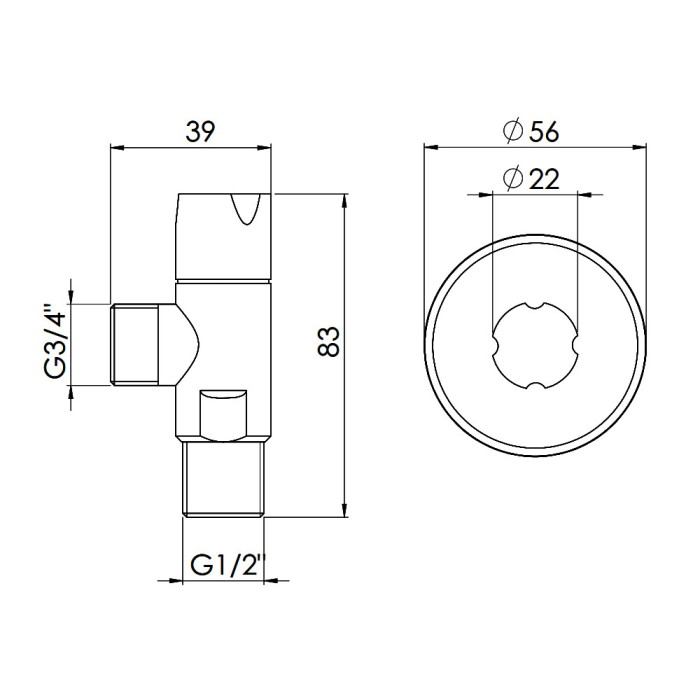 Кран угловой Thermo Alliance Standart (ручка круглая) с керам.буксой 1/2"Н х 3/4"Н SF342W1520