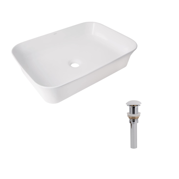 Комплект Qtap Virgo N: Раковина накладная 560x380x130 мм, White, прямоугольная + Донный клапан Pop-up PU02