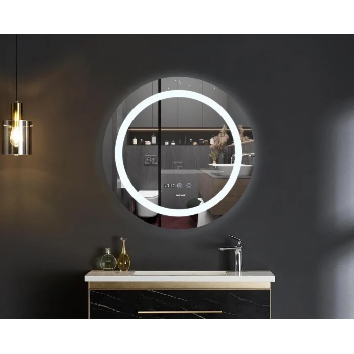 Зеркало круглое LED 60 MIXXUS Plain часы, с антизопотев.