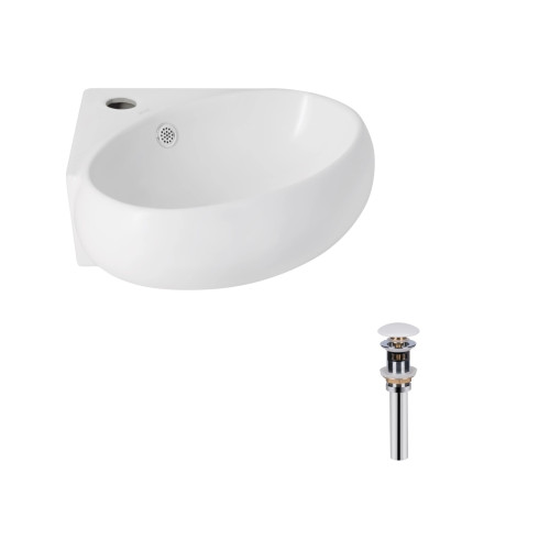 Комплект Qtap Leo N: Раковина подвесная угловая овальная 380x360x130 мм WHITE + Донный клапан PU02O