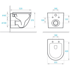 Инсталляция KOLLER POOL DUNE 1200SL с подвесным унитазом Round Rimless, дюропластовым сиденьем soft-clous и хромированной матовой кнопкой Neon KP-112-001+RN-0520-RW+226-002