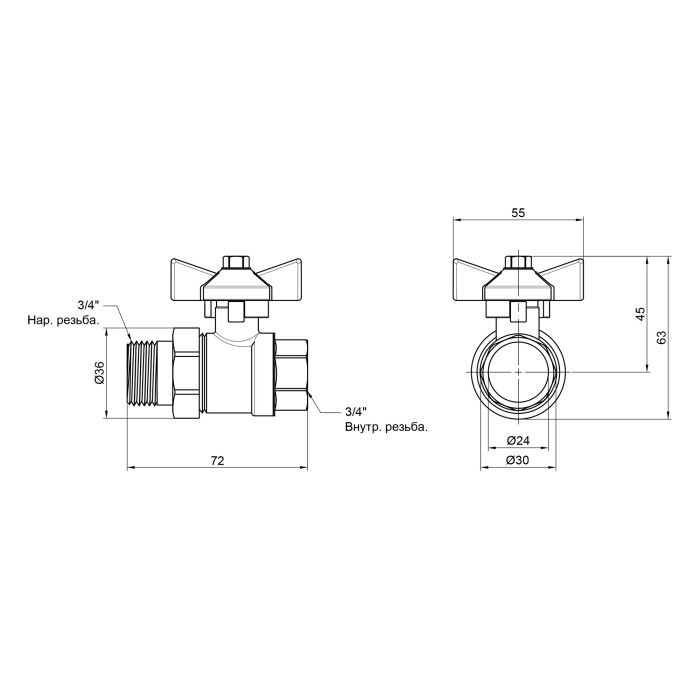 Кран шаровой "Американка" SD Plus прямой 3/4" ВН SD221W20