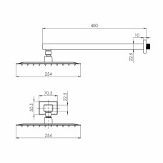 CASCADA R85 душ верхній, 250*250 мм, кронштейн, SS, cepillado oro