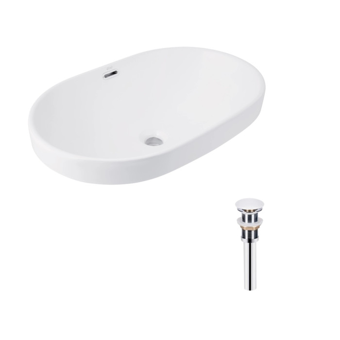 Комплект Qtap Leo: Раковина врезная овальная 590x400x170 мм White + Донный клапан PU02O