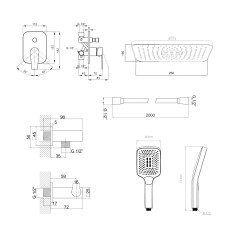 Комплект для душа Qtap Stenava Chrome: Смеситель QTST6245102DC + Лейки (QTRUC125CRM45954,QTHLA107CRM45784) + Шланг QTHADPVC200C + QTCRMBH130