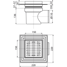 APV12 Трап 150*150/110 нерж. боковий {8}