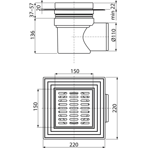 APV12 Трап 150*150/110 нерж. боковий {8}