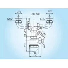 К1410 кухня 1 1/2*40, 2 різьб. нерж. випуска, пралка, гофротруба 40*40/50 {12}