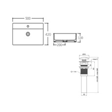 Комплект Qtap Nando LT: Раковина подвесная прямоугольная 500х420х130 мм White + Донный клапан PU02O