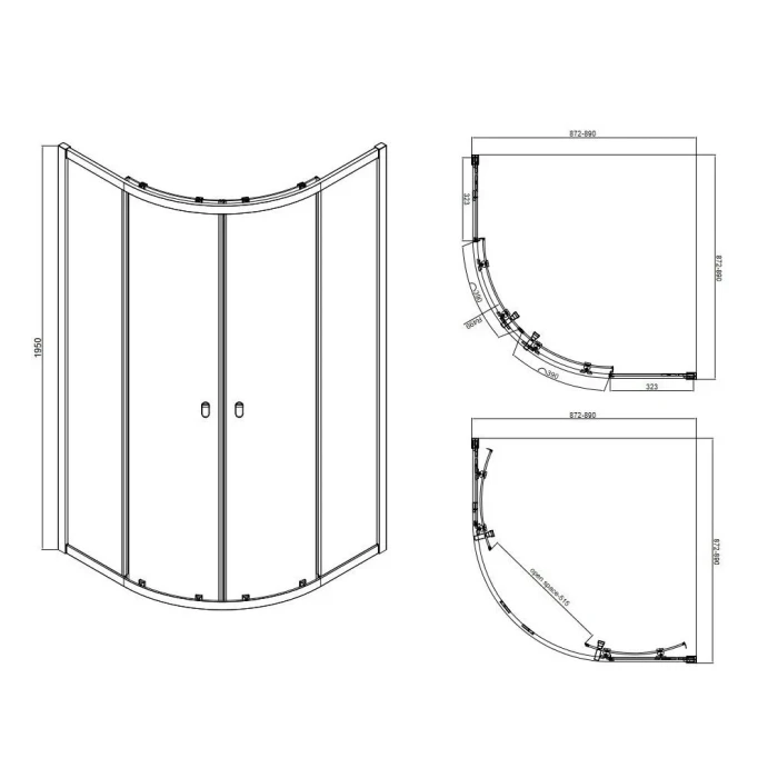 Душ кабина полукр 90х90х185 Koller Pool Line ARC раздвиж, проф черн.мат. стекло grape, без поддона