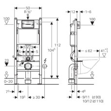 Монтажный элемент для подвесного унитаза,GEBERIT (H112) Duofix c встроенным бачком "Delta" 12см