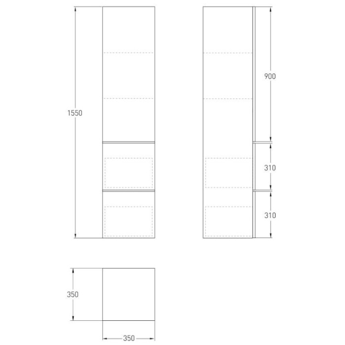 OLIVA пенал 155*35*35см, підвісний, білий