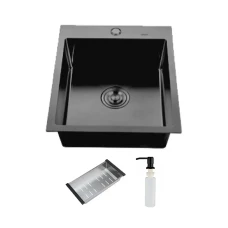 ID 4050-B Мойка для кухни 400x500x215мм (3.0/0.8мм) сифон, дозатор, кошик PVD Black {1/1}