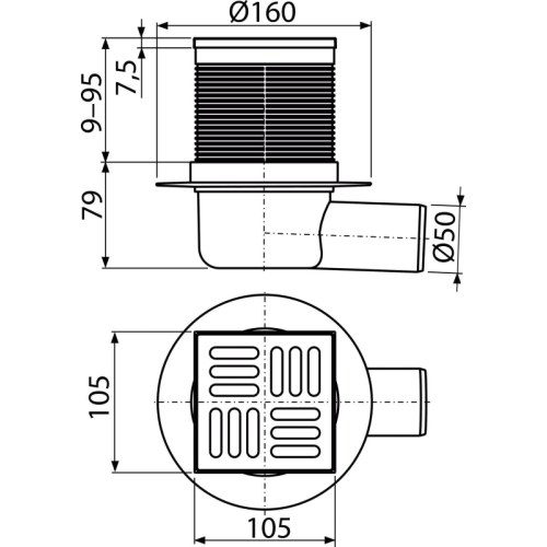 APV31 Трап 105*105/50 нерж. бок. з гідрозатвором SMART {20}
