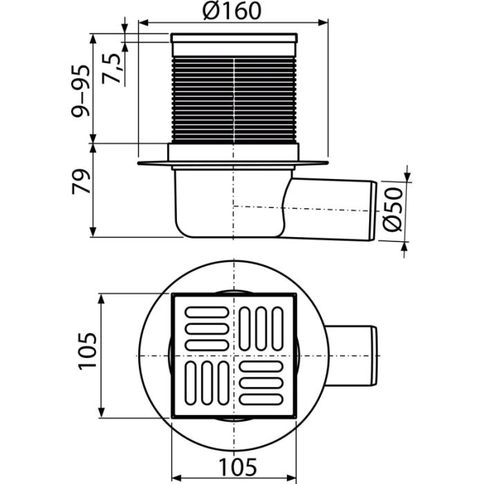 APV31 Трап 105*105/50 нерж. бок. з гідрозатвором SMART {20}