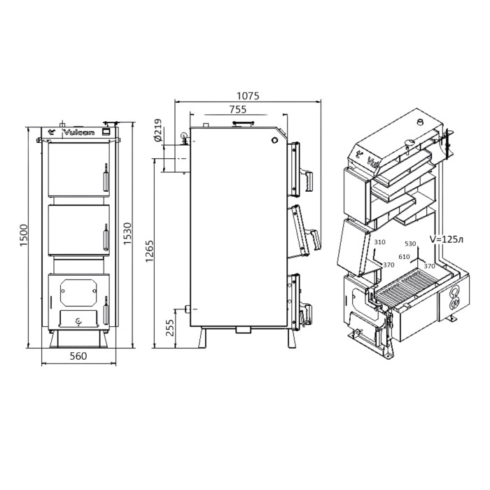 Котел твердотопливный стальной Thermo Alliance Vulcan V 4.0 SF 35