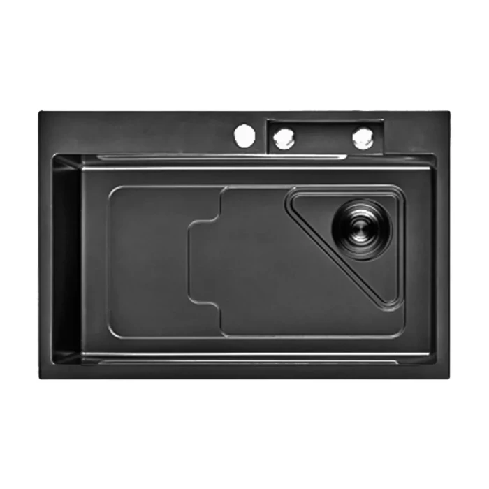 ID 7246-BC Мойка для кухни PROFI 720x460x215мм,(3.0/0.8мм),сифон. дозат. 2 кош, дошк, зміщувач PVD Black {1/1}