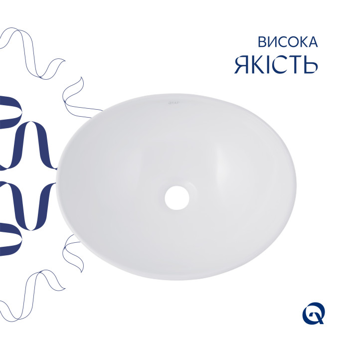 Комплект Qtap Dove: Раковина накладная овальная 415x340x140 мм White + Донный клапан PU02