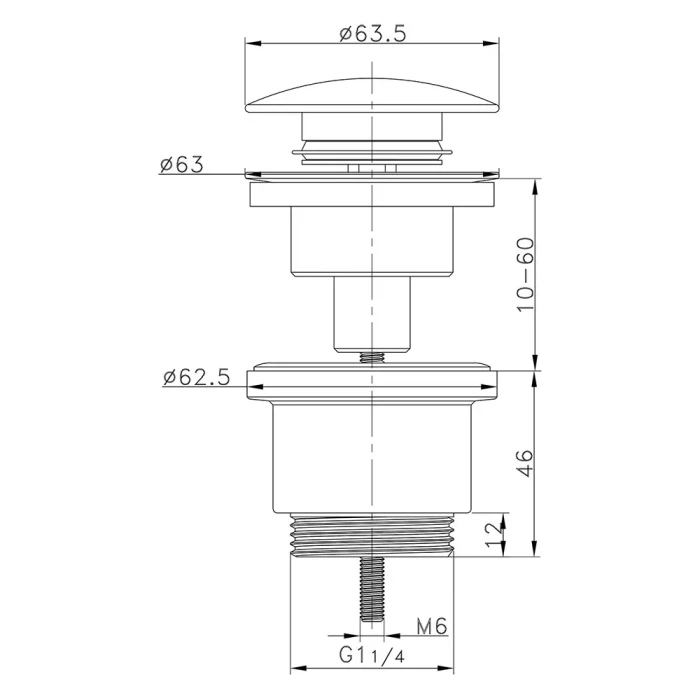Донний клапан ITAL HF1083, автомат, Ø63мм, 1 1/4", латунь, хром