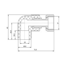 Уголок из полипропилена Blue Ocean с накидной гайкой 25х1/2", 90° ВР
