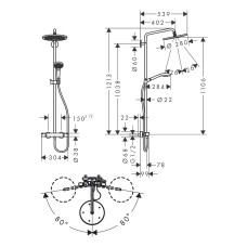 CROMA SELECT S душова система Showerpipe 280, 1jet, з термостатом, з ручним душем Raindance Select S 120, 3jet, шлiфований чорний хром
