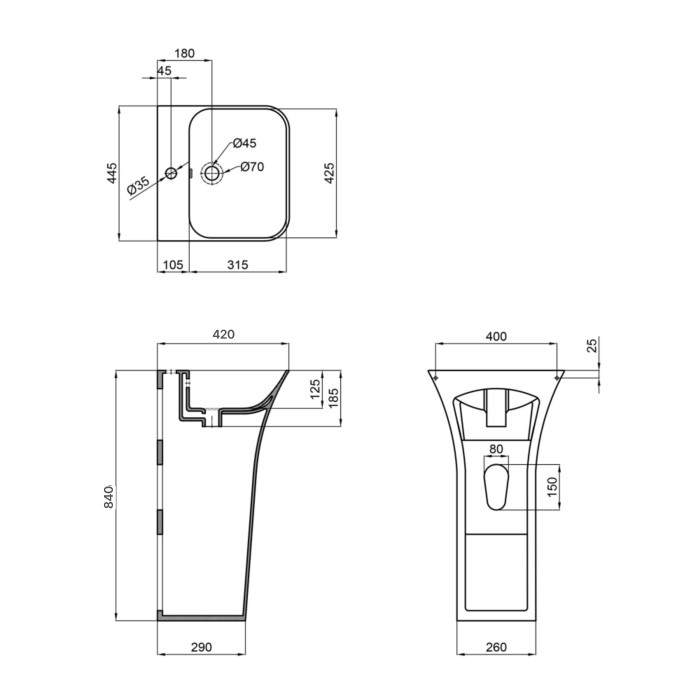 Раковина напольная моноблок Qtap Crow 445x420x840 White QT0511G315WN