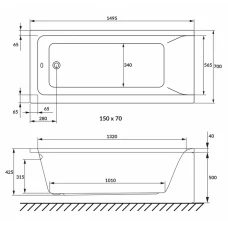 SOLO ванна 150*70*42,5 см без ножек, акрил 5мм