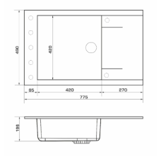 Мийка GRANADO ALMERIA 775x490x196 прямокутна black shine + сифон