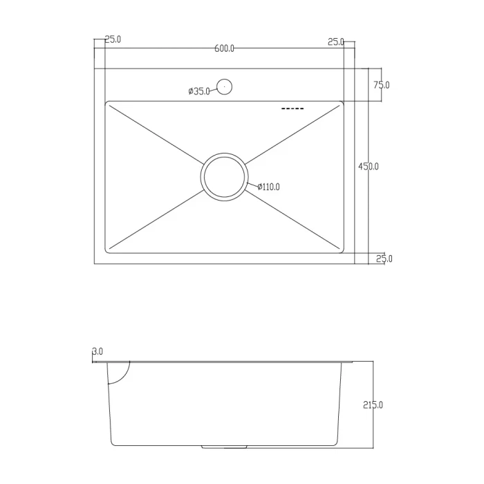 ID 6045 Мойка для кухни 600x450x215мм,(3.0/0.8мм), SUS 304 сифон, дозатор, кошик, Satin {1/1}