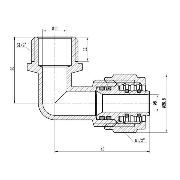 Угол обжимной разборный 16х1/2", наружная резьба SD Forte SD00022053
