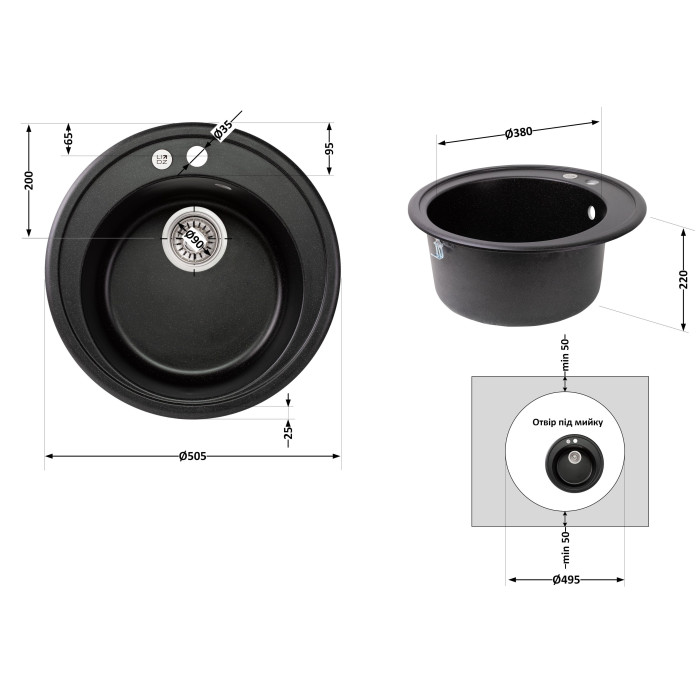 Кухонная мойка Lidz D510/200 BLM-14 (LidzBLM14D510200)