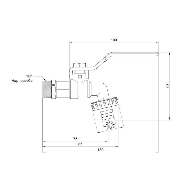Кран поливочный 1/2 ручка из латуни VALVE SV140W15
