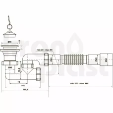 Сифон для ванни Kronoplast П-0555 1 1/2″, з ревізією та гнучкою трубкою Ø40 x 40/50 (SR14000033)