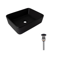 Комплект Qtap Tern: Раковина накладная прямоугольная 480х370х135 мм Matt Black + Донный клапан PU03