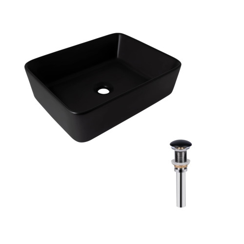 Комплект Qtap Tern: Раковина накладная прямоугольная 480х370х135 мм Matt Black + Донный клапан PU03
