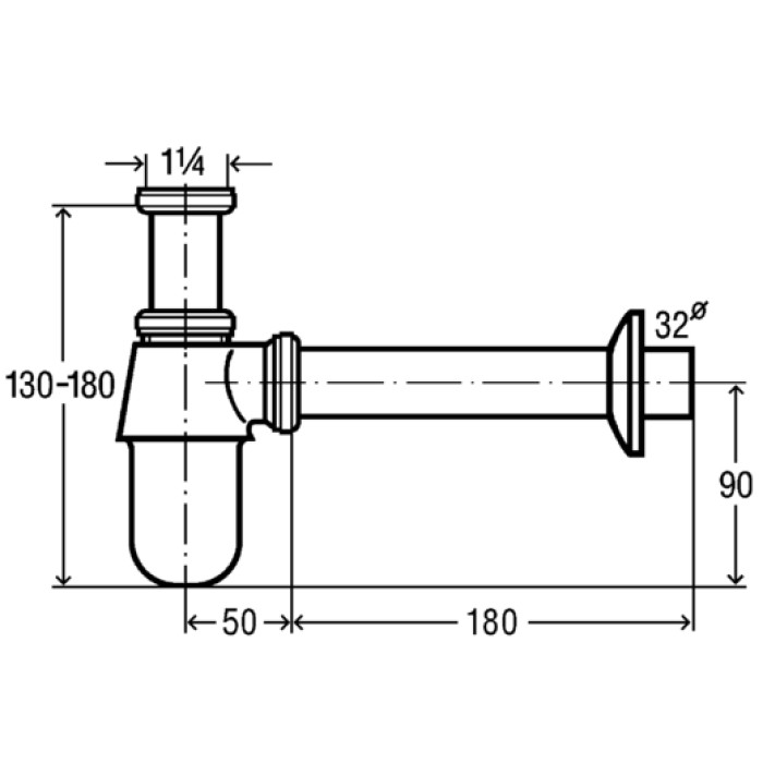 Сифон для умывальника 1 1/4, хром (100674)