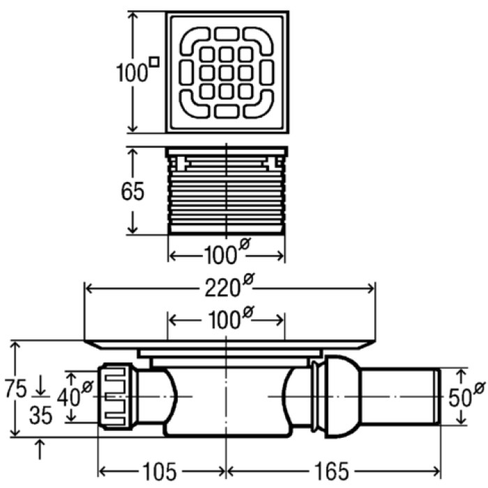 Трап Advantix для ванной, горизонтальный D50 (557119)