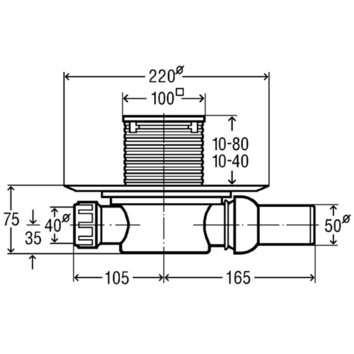 Трап Advantix для ванной, сухой затвор, горизонтальный D50 (583217)
