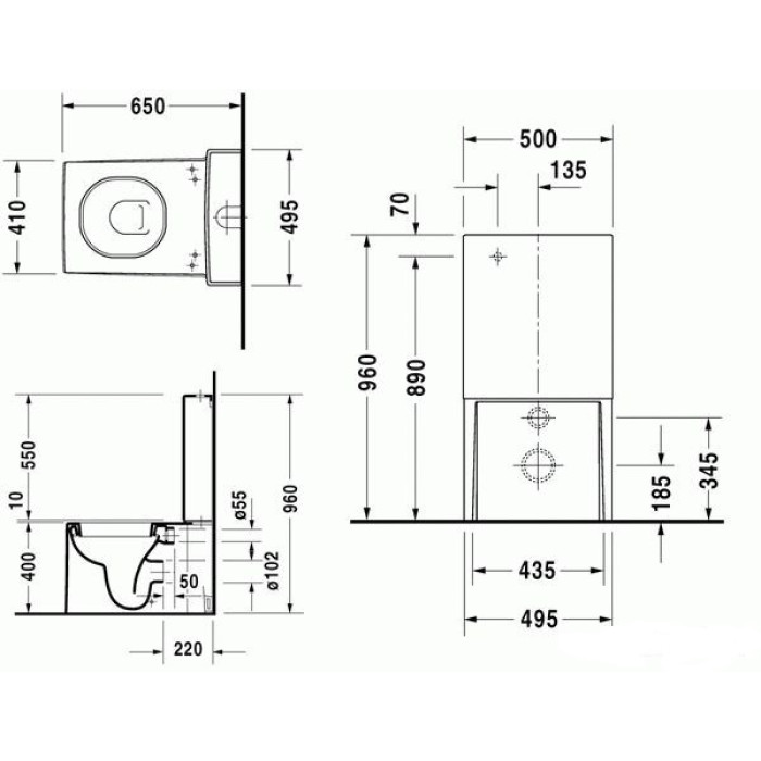 STARCK X  Бачек 3/6л., п. слева, скрытое