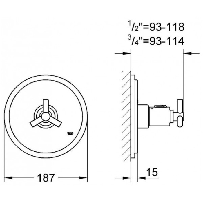 ATRIO-Центральный термотат  GROHE 19147000 (верхняя монтажная часть к 34101), хром