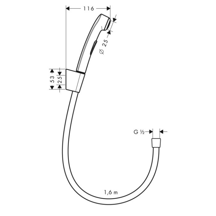 Hansgrohe Гигиенический душ, со шлангом 1,60 м и держателем, ½’