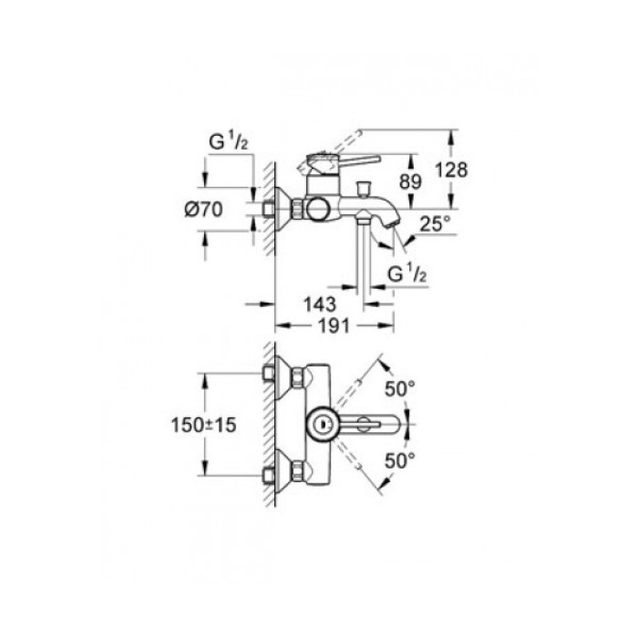 Смеситель для ванны GROHE BauClassic
